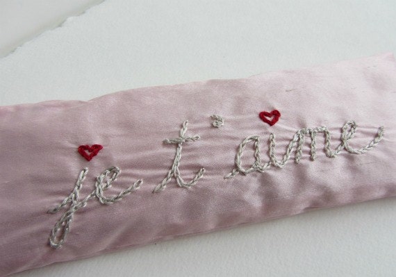 Valentines -Gift for Her -Hand Embroidered Lavender and Flaxseed Eye Pillow