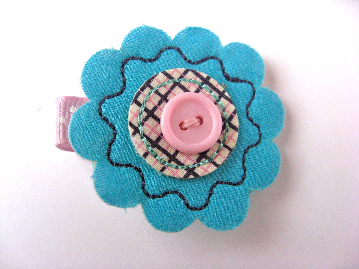 Teal and Purple Funky Flower Clip - Teal and Purple Shabby Chic Clip - Turquoise and Lavender Tuxedo Bow