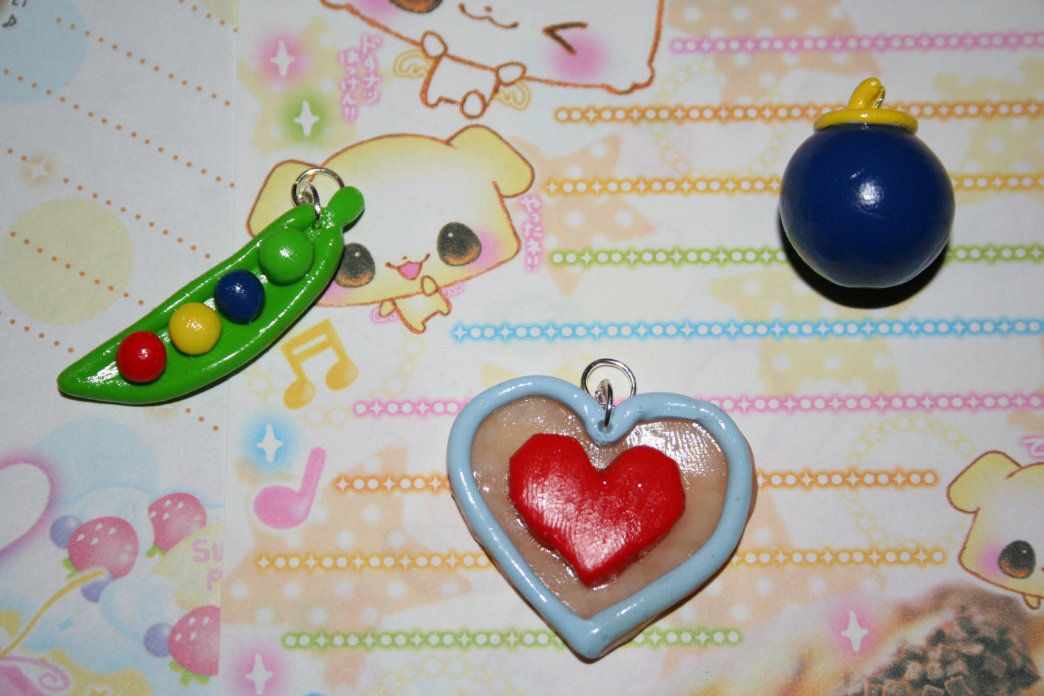 The Legend of Zelda: Majora's Mask Charm Set - Magic Beans, Bomb, Piece of Heart