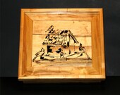 Spalted Hard Maple Wooden Keepsake Box with Bird Feeder Scroll Saw Picture in Lid