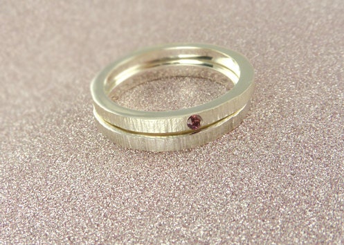 January Birthstone Ring Set - Garnet Stacker Rings - Wood Grain Texture