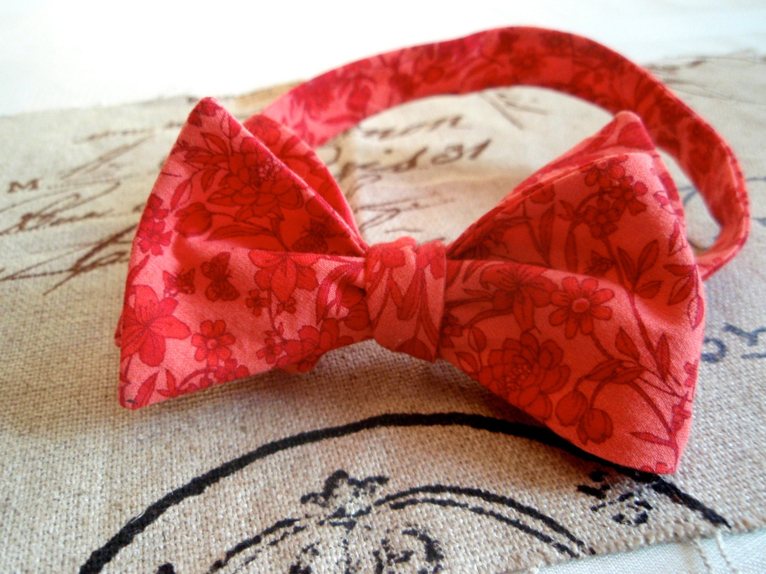 Coral Floral Bow Tie
