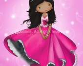 African american princess wall art print, pink girls room decor, nursery wall art