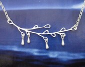 leaves with dew  - sterling silver necklace