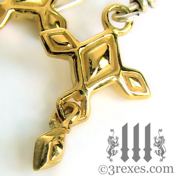 Mini Renaissance Cross Earrings, Gold Charms, Designer Sterling Silver