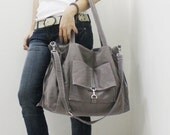 EZ Canvas Bag in GRAY - Double Strap Shoulder Bag / Tote / Cross Body Messenger