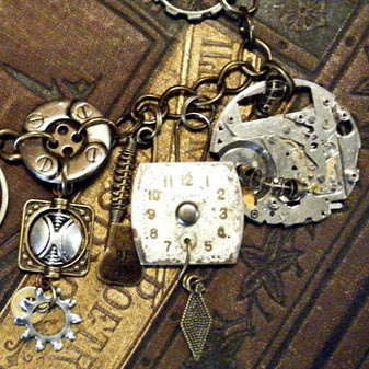 NEVER ENOUGH TIME - Steampunk Industrial Repurposed Vintage Watch Parts Dials Charm Bracelet - larp