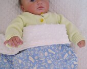 Blue Bird baby blanket with ivory minkee dot