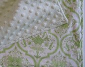 Acanthus leaf baby blanket with pale green minkee dot