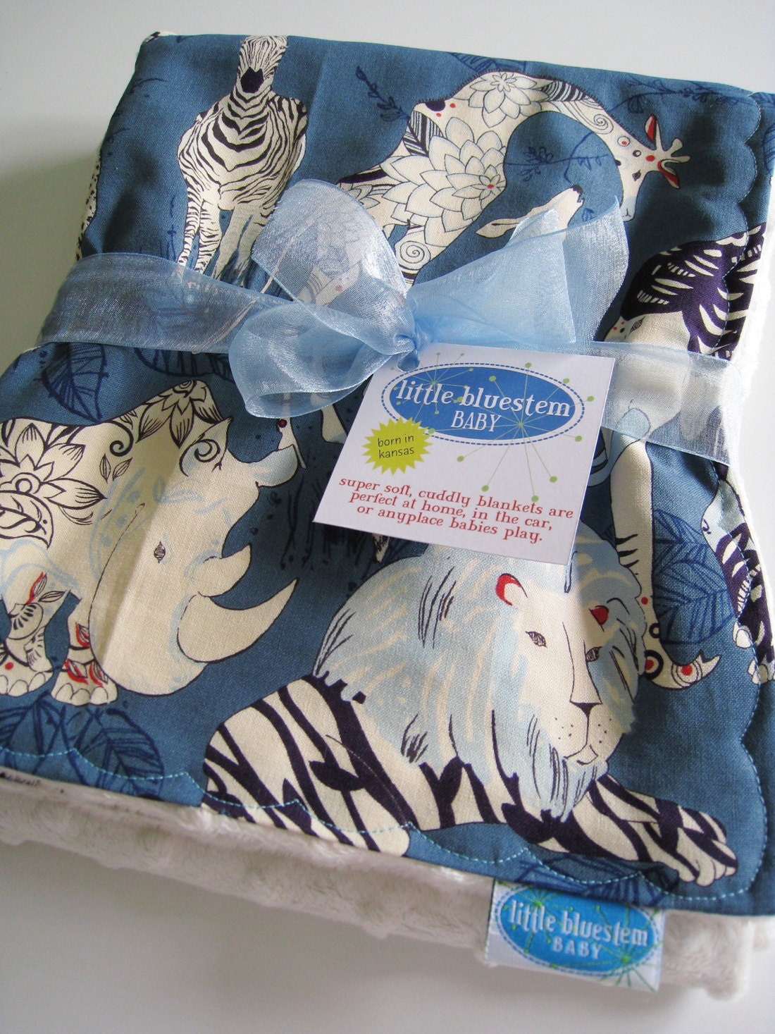 Zanzibar Jungle Animals baby blanket with ivory minkee dot