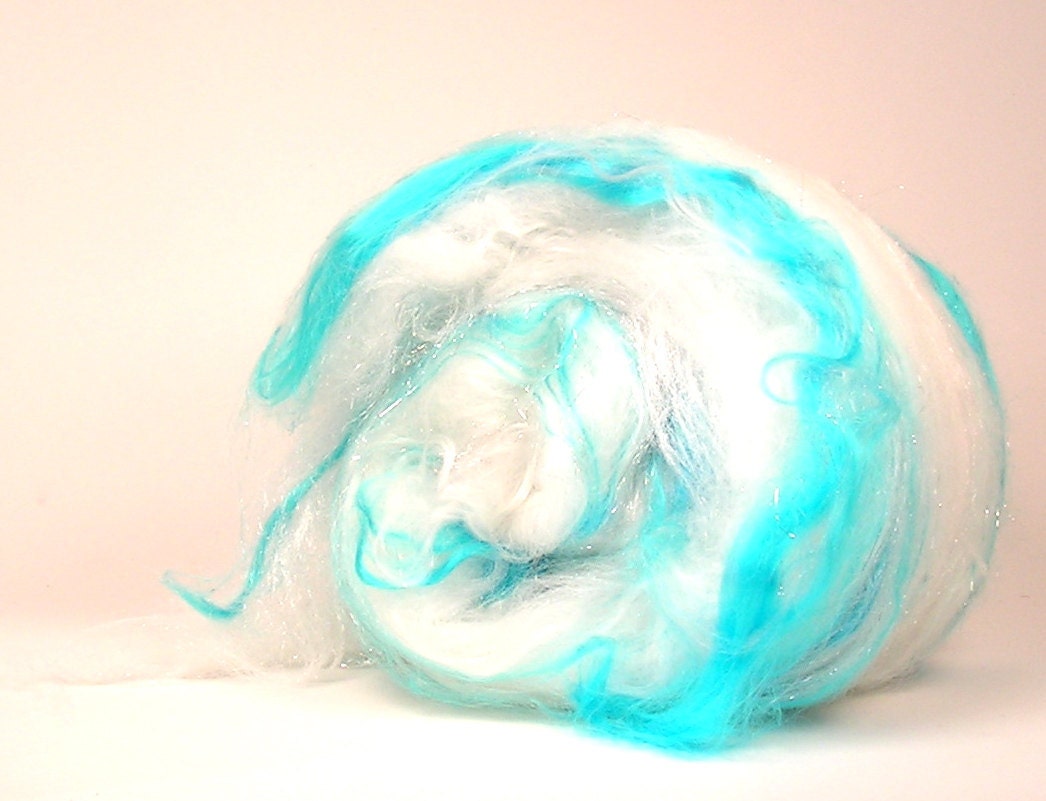 Super Sparkle Sock Batts  SNOW MEISER  4.6 oz  Two Batts White Blue Local Merino, Bamboo, Firestar, Nylon, Angelina