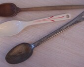 Antique farmhouse spoon collection-wooden, meal and white and red vintage collection of spoons