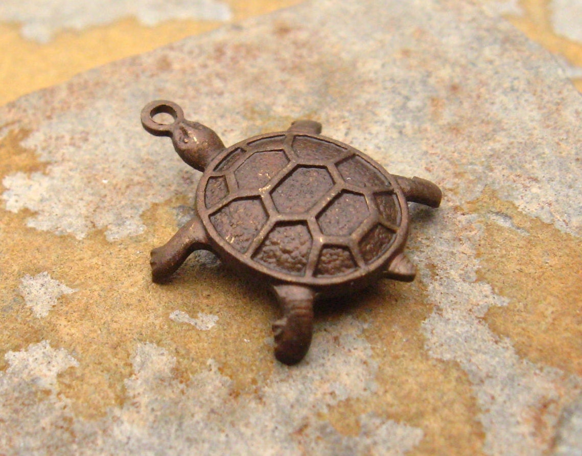 2 Turtle Charms Trinity Vintage Patina  -  Trinity Brass Co.