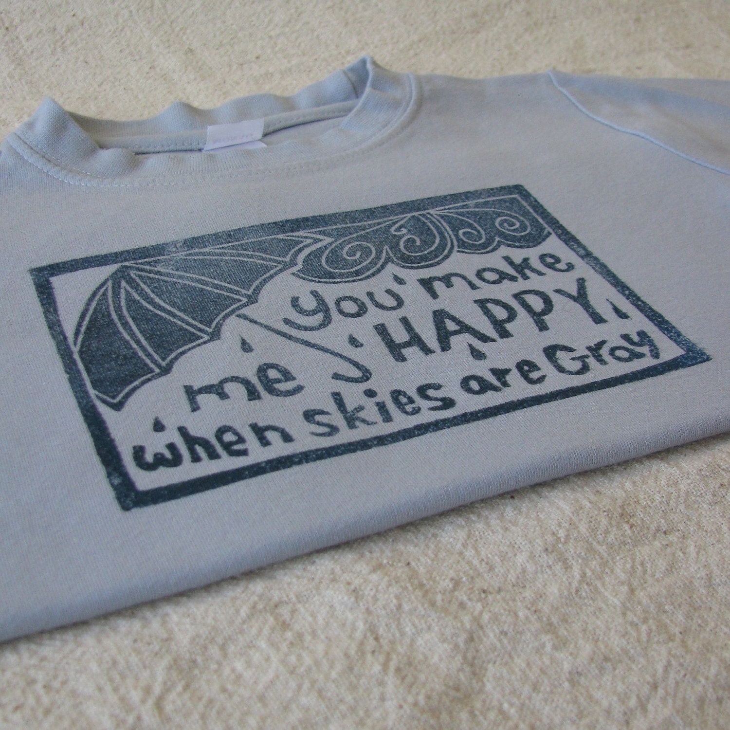 Block Print T-shirt, You Make Me Happy, Hand-Dyed, Hand-Printed - 2T Size