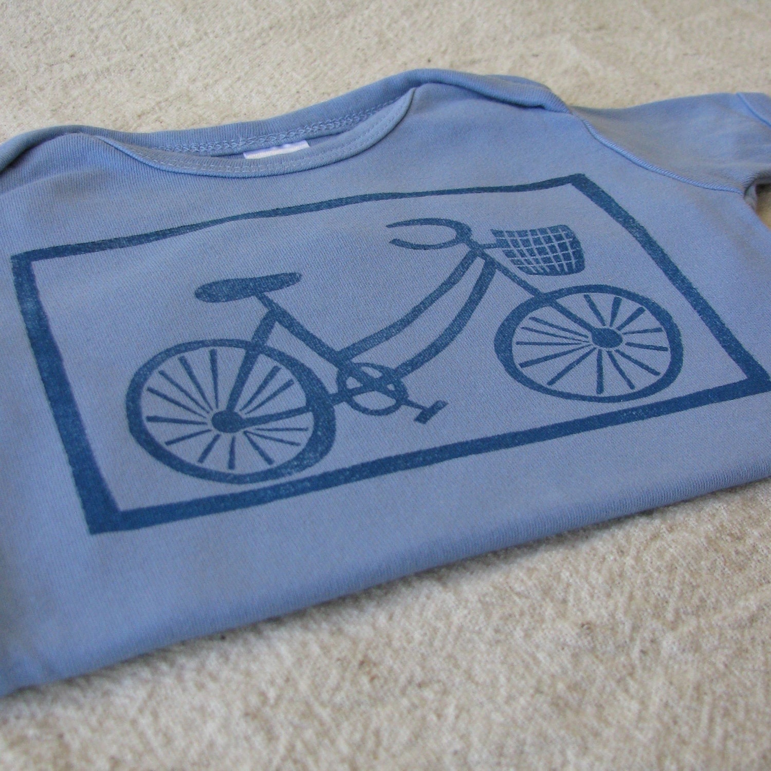 Block Print Bicycle Short Sleeve Bodysuit, Handdyed, 3-6 Month Size
