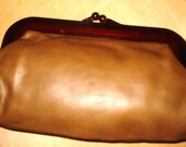 Vintage 1970s Brown Leather Clutch Purse Bag Handbag