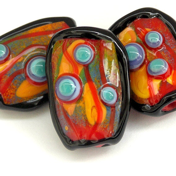 Paint the Town Red - Handmade Lampwork Glass Bead Set (3) OOAK SRA
