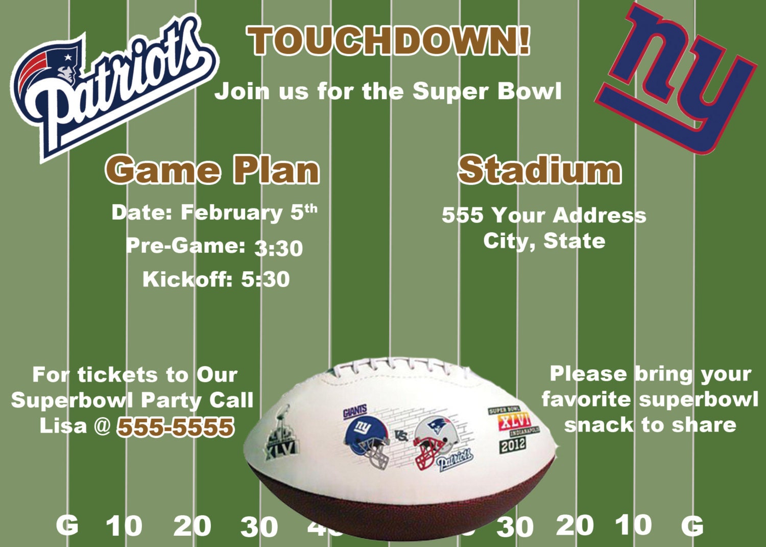 Custom Superbowl Giants Patriots Invite