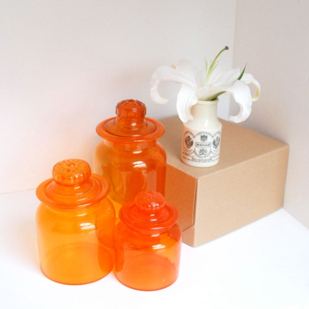 Vintage Apothecary Jars Canisters in Tangerine Glass