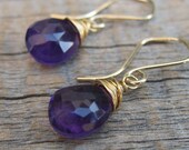 Gemstone Lust - African Amethyst Earrings ... Wire Wrapped Gold Fill and Amethyst