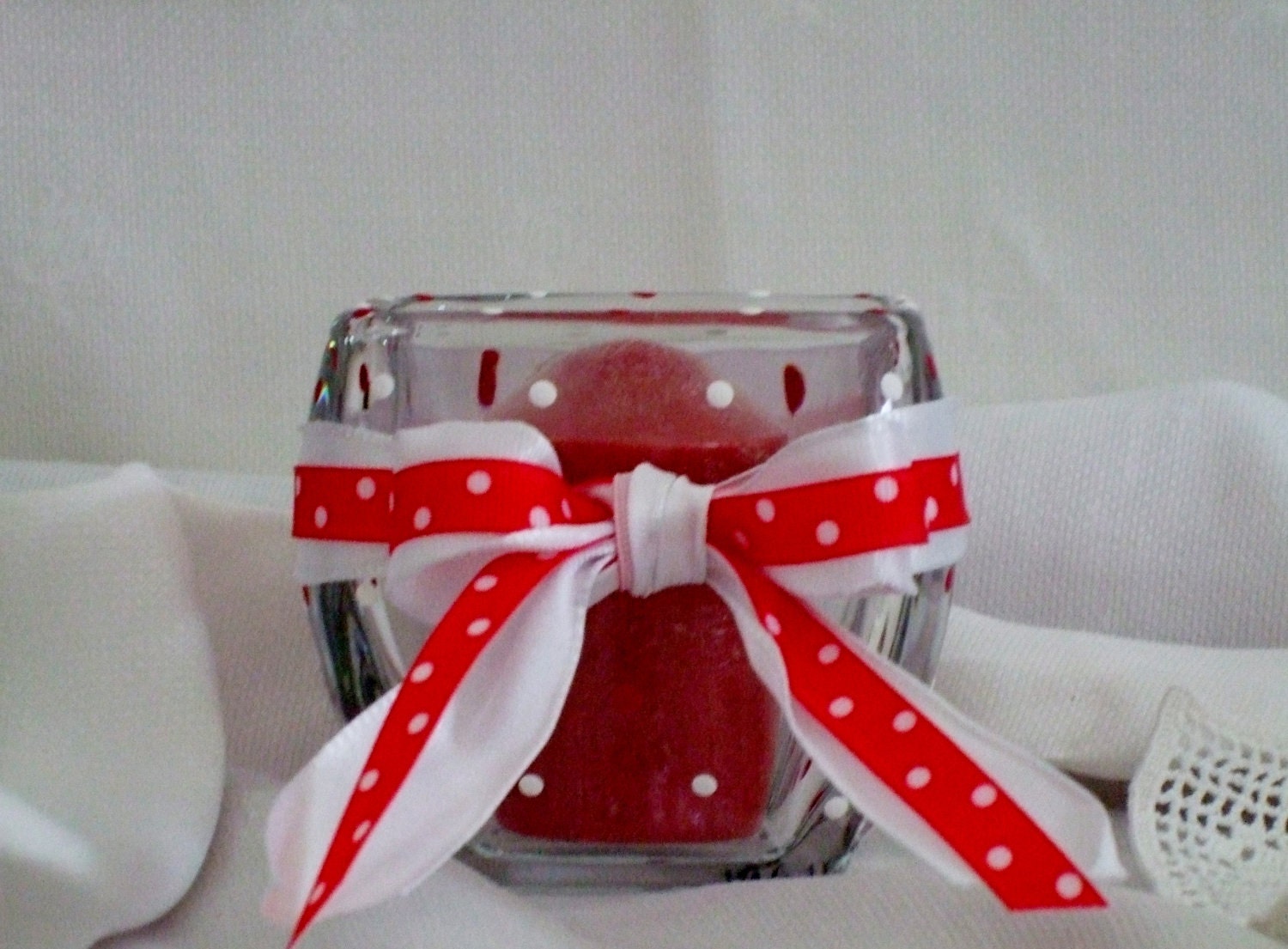 Polka Dot Red and White Glass Container