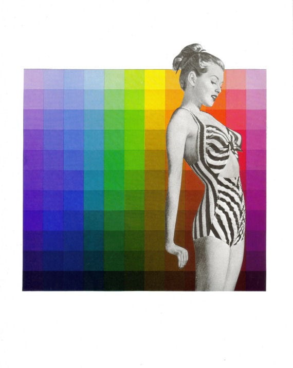 Color Spectrum Retro Bikini Pinup 8x10 Collage Art