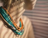 Turquoise Beige and Orange wood bead Handmade Necklace no.2 - Tumach
