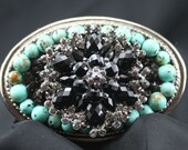 Turquoise Beaded Buckle With Black Crystal Embellishment