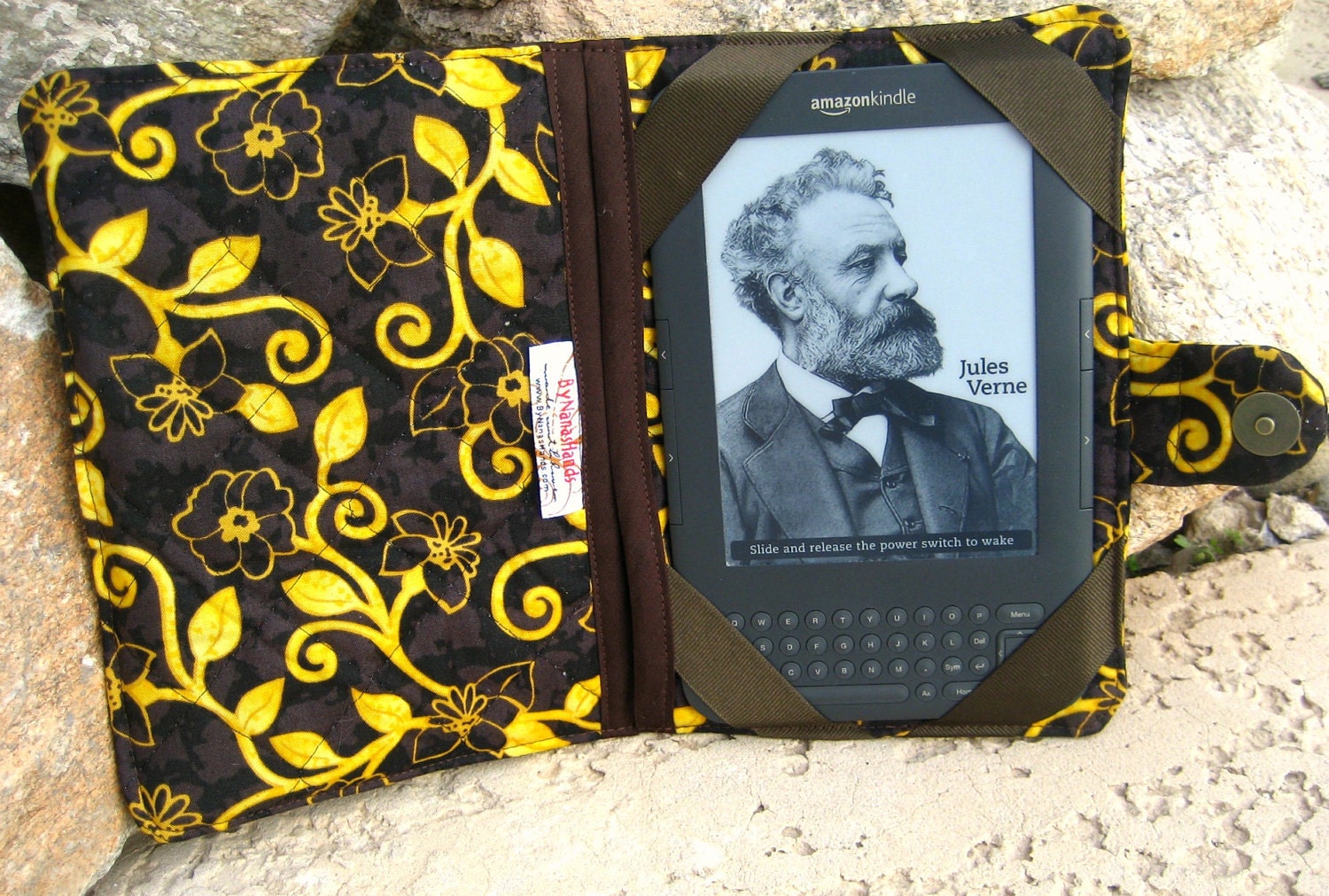 Kindle 3 eReader or Kindle Fire Cover Sunflower Yellow and Dark Chocolate Brown