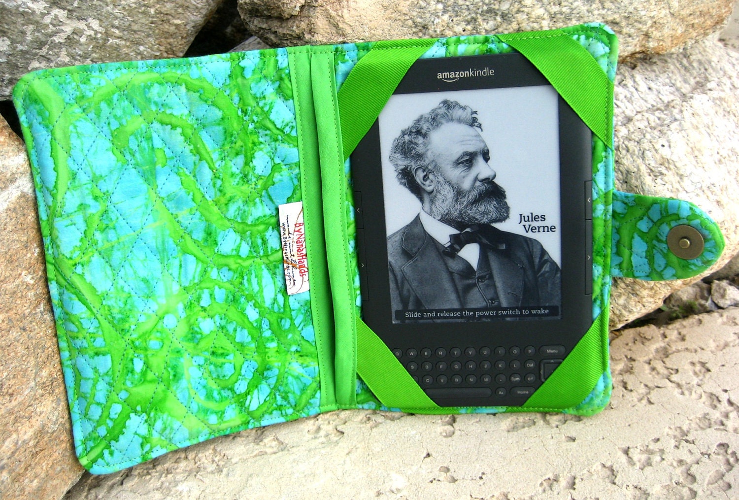 Kindle 3 eReader or Kindle Fire Cover Spring Green and Aqua Batik