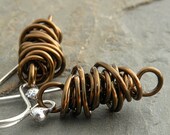 Bronze Earrings - Twisted Wire, Vintage Bronze Wire, Thick Twistie Beads