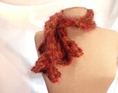Fashion Convertable Scarf Hand Crochet in Orange Pink Yellow Fuzzy Yarn