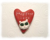 Cat Heart Paperweight Purrfect Love - handmade polymer clay home decor