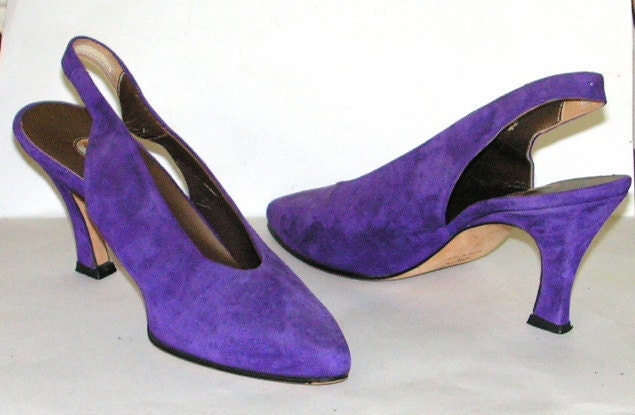 Vintage Shoes Purple Suede Leather Slingback Morgan Taylor Italy