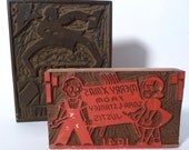 40's Woodblocks Mid-Century Woodblock X-Mas Card Print Eames Era Christmas Folk Art