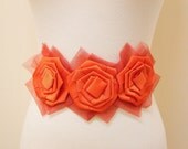 Orange Color Grosgrain & Mesh Flower Headband // Sash - lovelikestyle