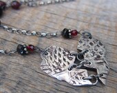 Psyche's Kiss Necklace ... Fine Silver Distressed Broken Heart with Gilding