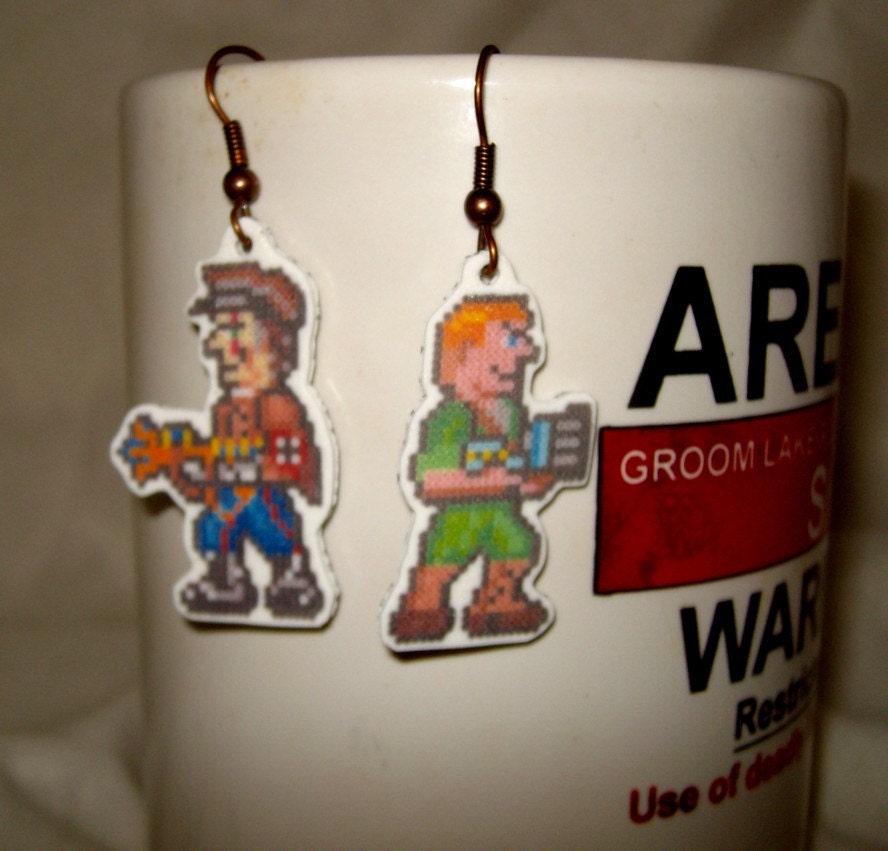 8bit Nazi Zombies Richtofen Dempsey RiDe earrings bronze tone semi mature item COD yaoi slash retro game
