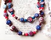 Blue and hot pink necklace from polymer clay, fun and unique