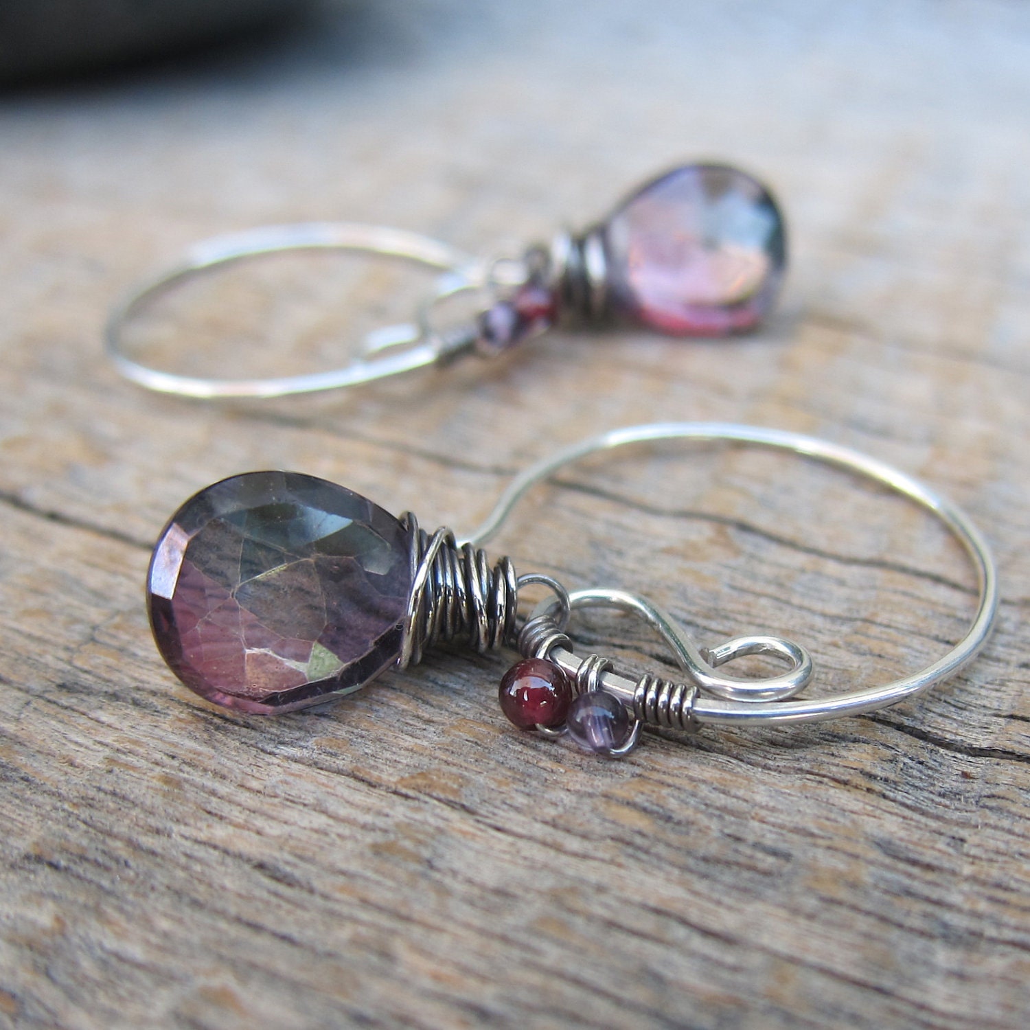 RESERVED for childoftime - Love Spirits - Erotes Earrings ... Wire Wrapped Sterling with Mystic Mauve Quartz