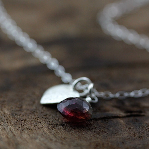 recycled silver heart and pink tourmaline necklace - ready to ship