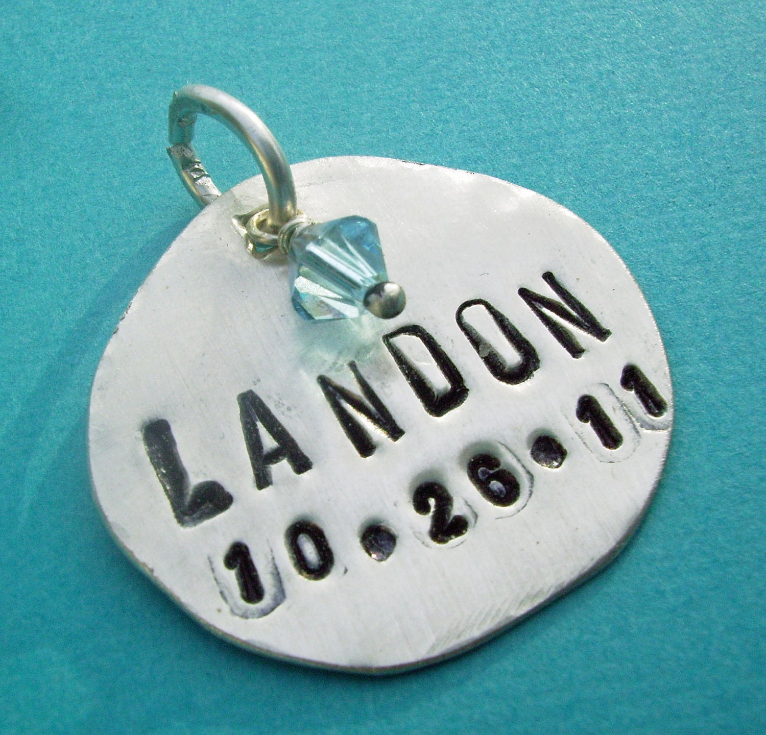 Sterling Silver Disc Pendant - a la carte hand stamped 1 inch round - custom personalized with your name or word choice & crystal