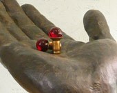 Vintage Lamp Finial Pair - Red Glass Orbs