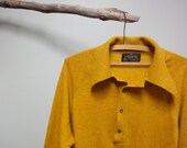 Vintage Mens Wool Sweater, Gold Mustard Furitan Aquaknit XL Pullover 1970s