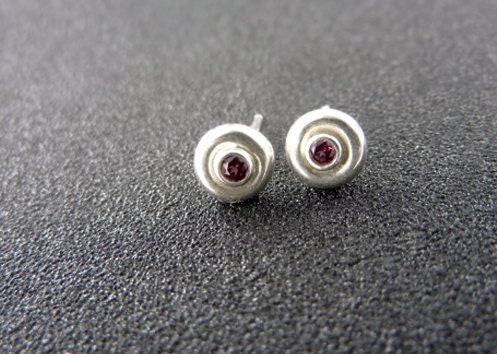 Garnet Stud Earrings - Sterling Silver Posts - Rhodolite