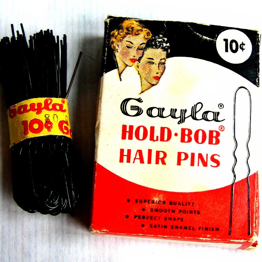 Vintage Bobbypins - Gayla Hold-Bob Bobby Pins - Hair Fasteners in Original Red, Black & White Box