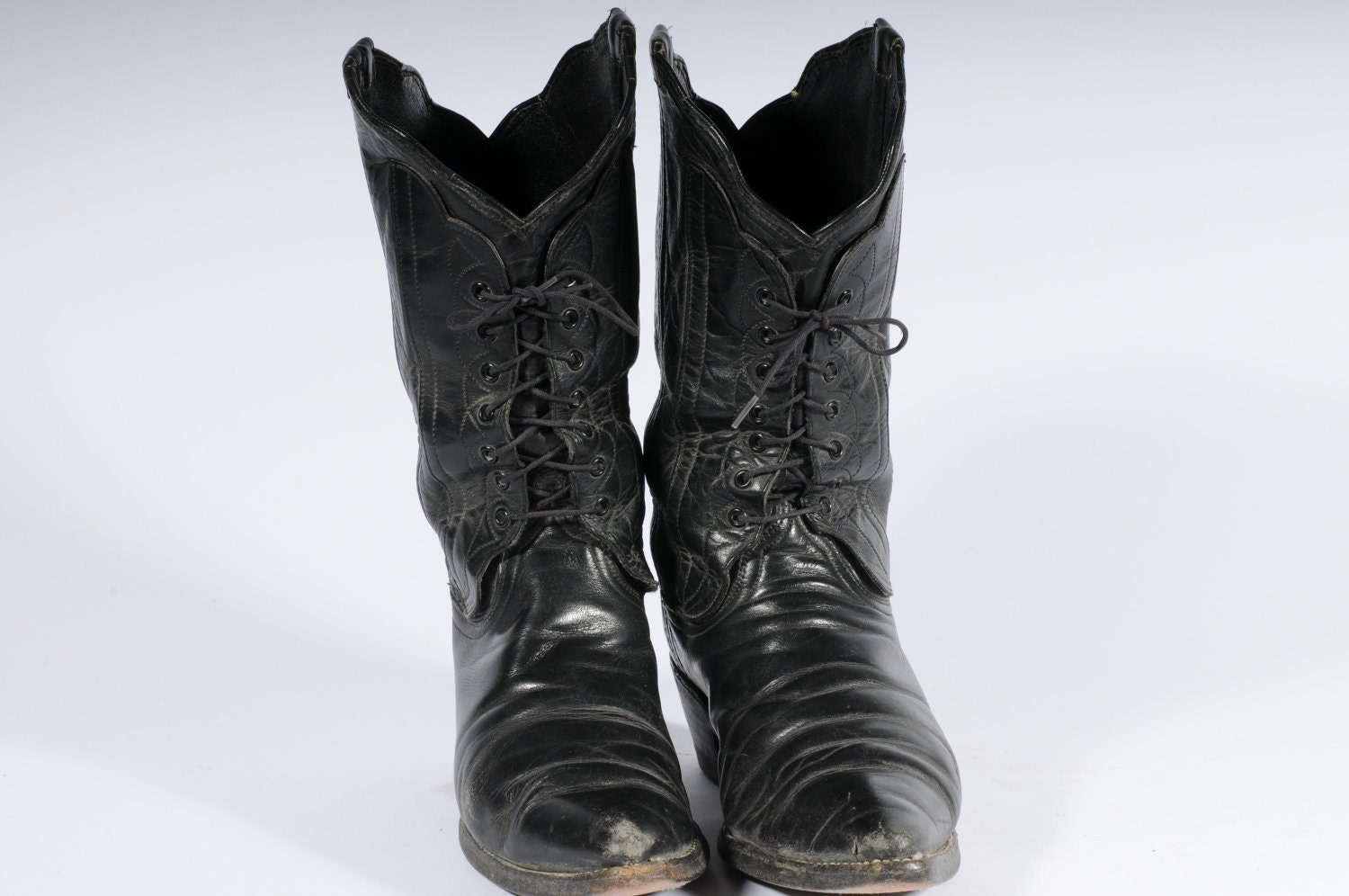 Black Laced Cowboy Boots Woman Size 7