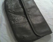 Gray Leather Vintage 1980s Envelope Clutch