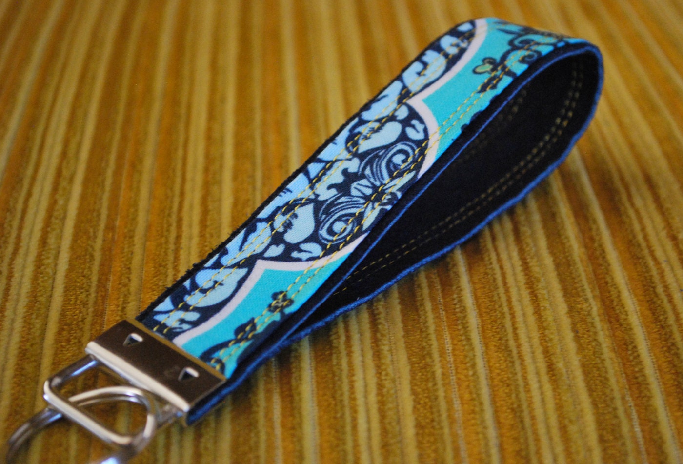 Key Fob wristlet - Leather and Amy Butler fabric