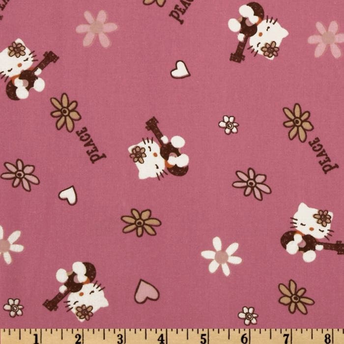 SALE - Half Yard - Hello Kitty - Peace and Love in Dark Pink